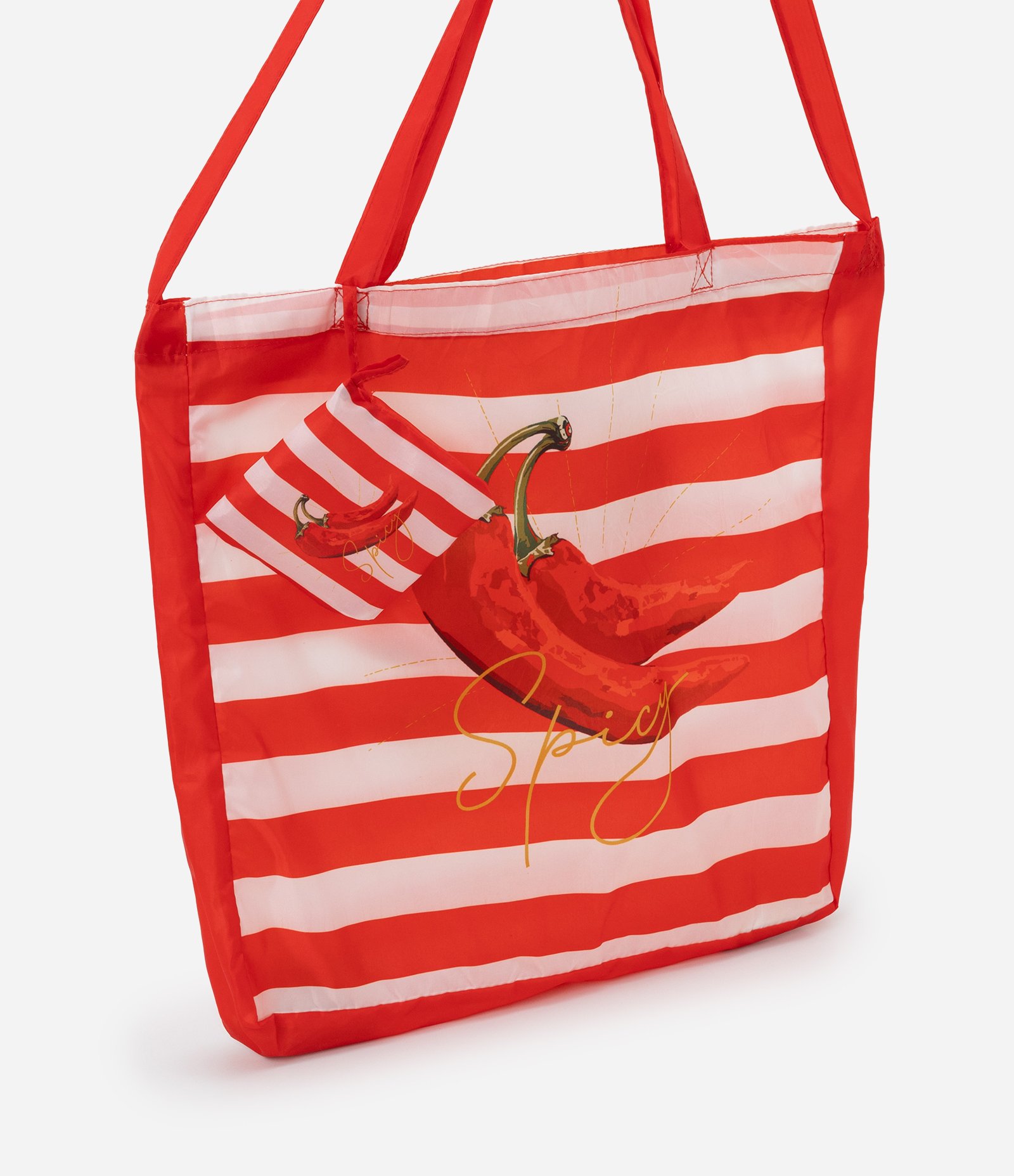 Sacola Dobrável com Listras e Pimentinhas Vermelho 1