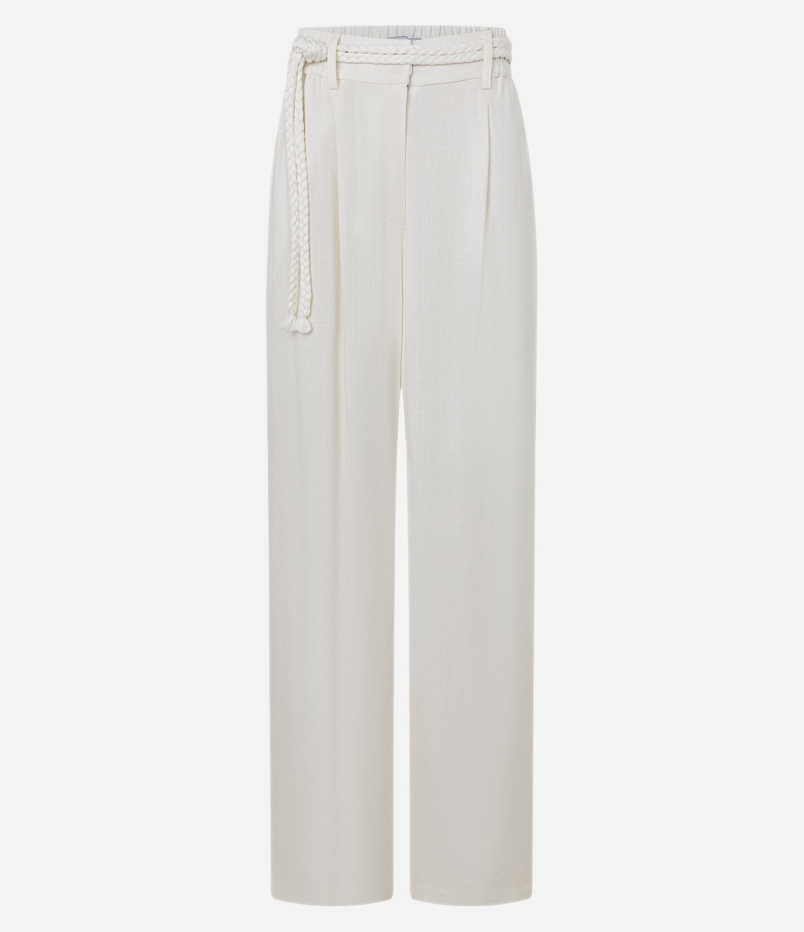 Calça Wide Leg em Viscolinho com Pregas e Cinto Corda Off White 5