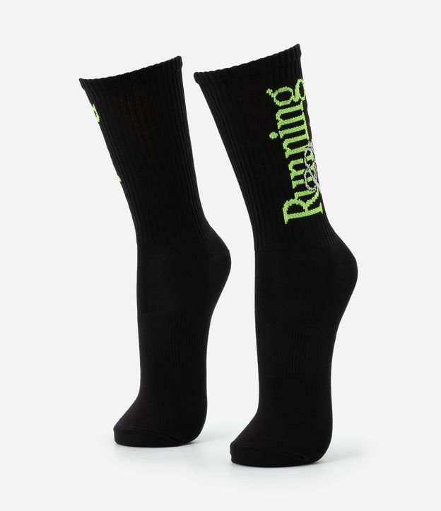 Meia Esportiva com Cano Alto e Estampa Lettering "Running"