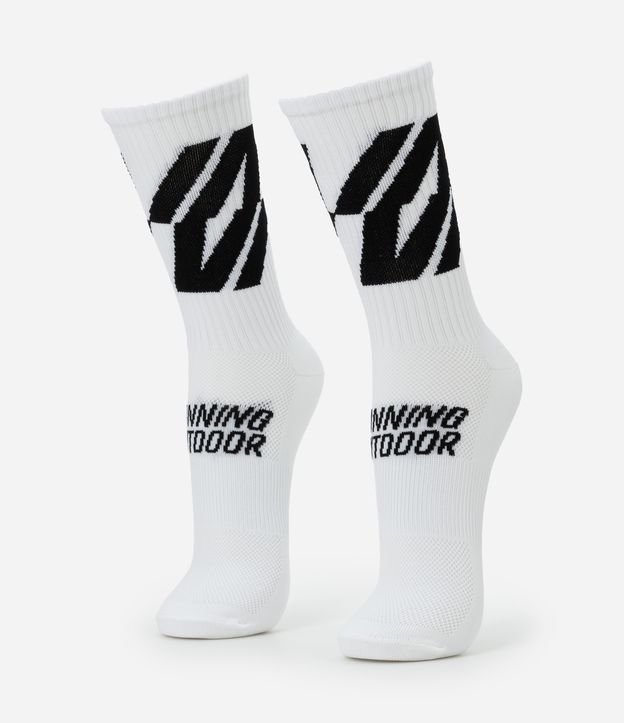 Meia Esportiva em Poliamida com Cano Alto e Estampa Lettering "Running Outdoor"