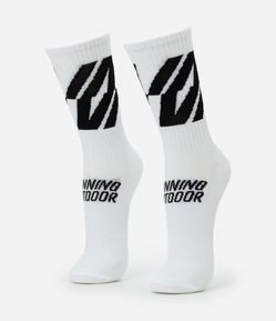 Meia Esportiva Corrida em Poliamida com Cano Alto e Estampa Running Outdoor