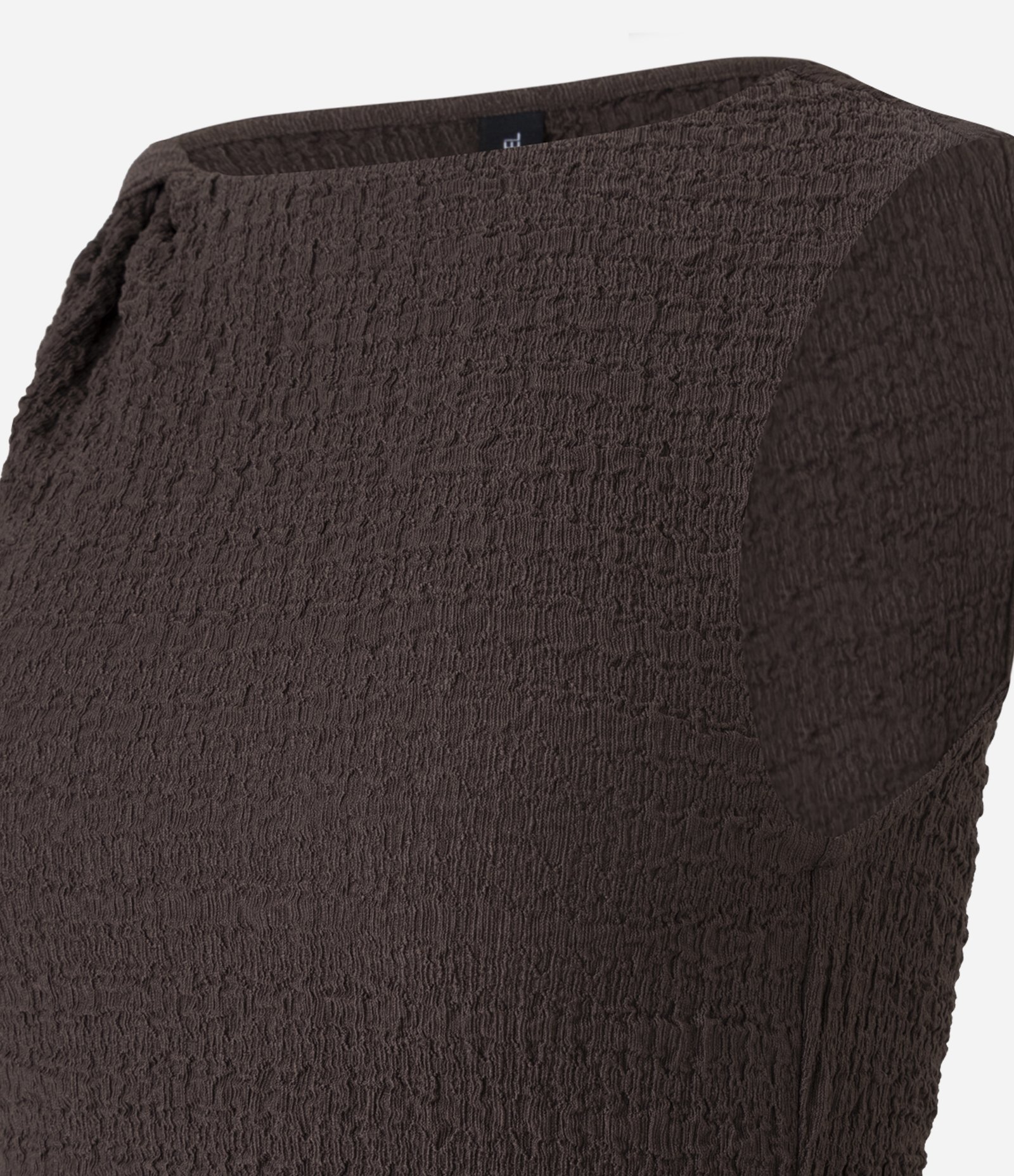 Vestido Longo Texturizado com Franzido Lateral e Nó na Alça Marrom 8