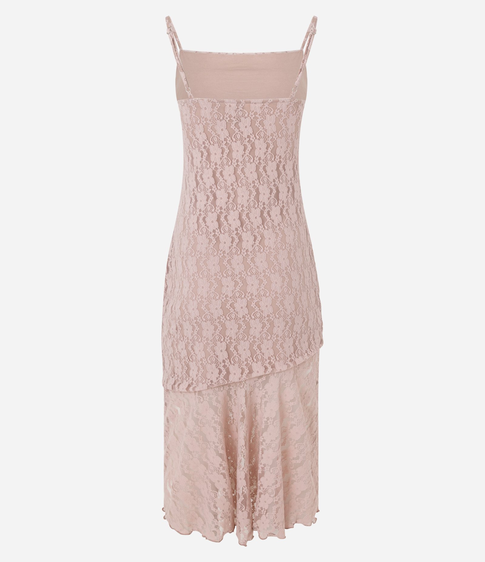 Vestido Midi em Renda com Drapeado e Barra Assimétrica Rosa 7