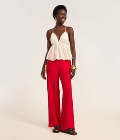 Calça Wide Leg Alfaiatada com Cintura Alta e Zíper Lateral