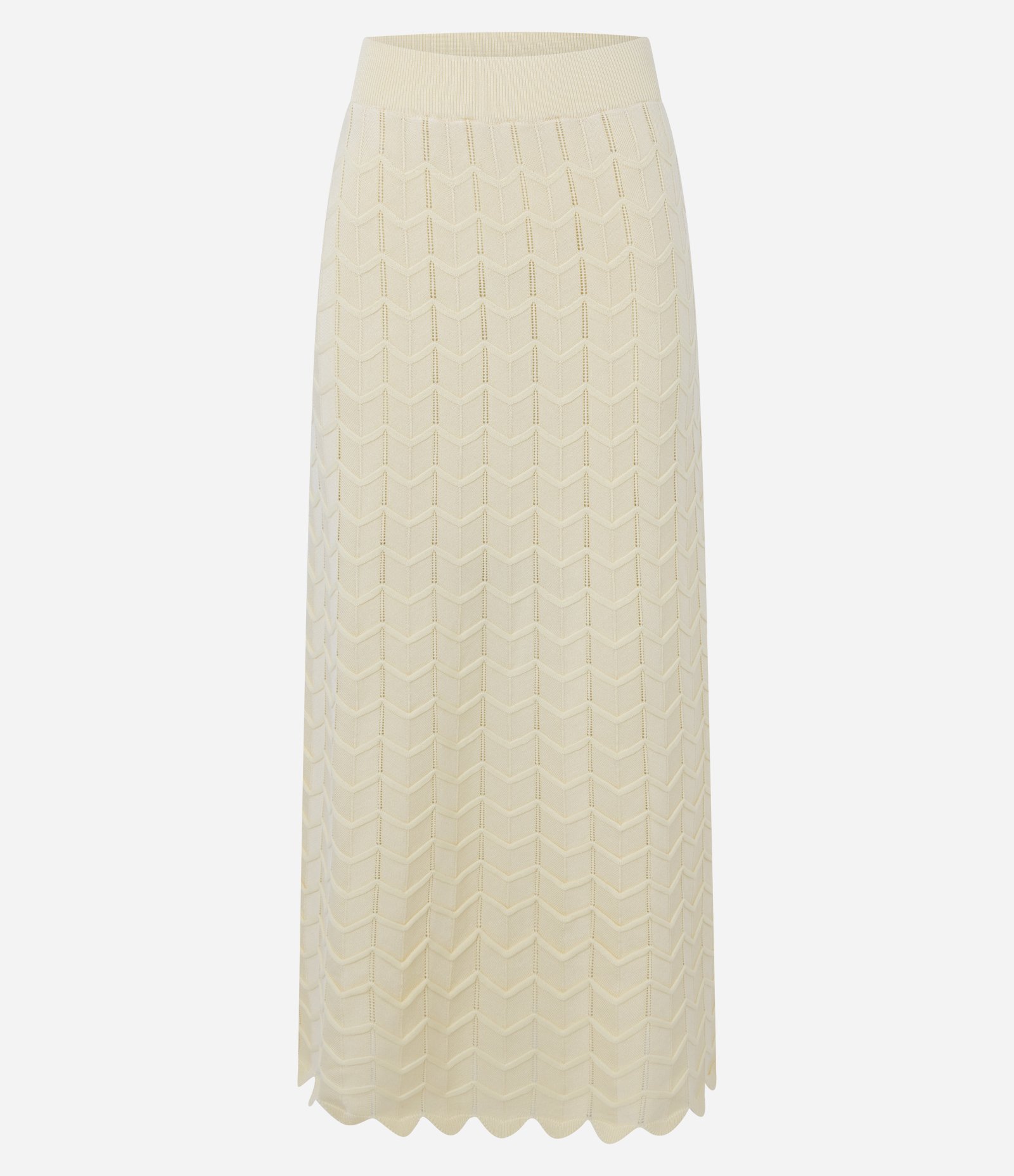 Saia Long Midi em Tricô Liso com Ponto Diferenciado Bege 1