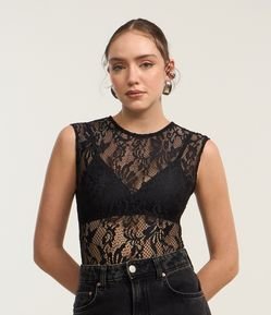 Body em Renda Floral com Transparência