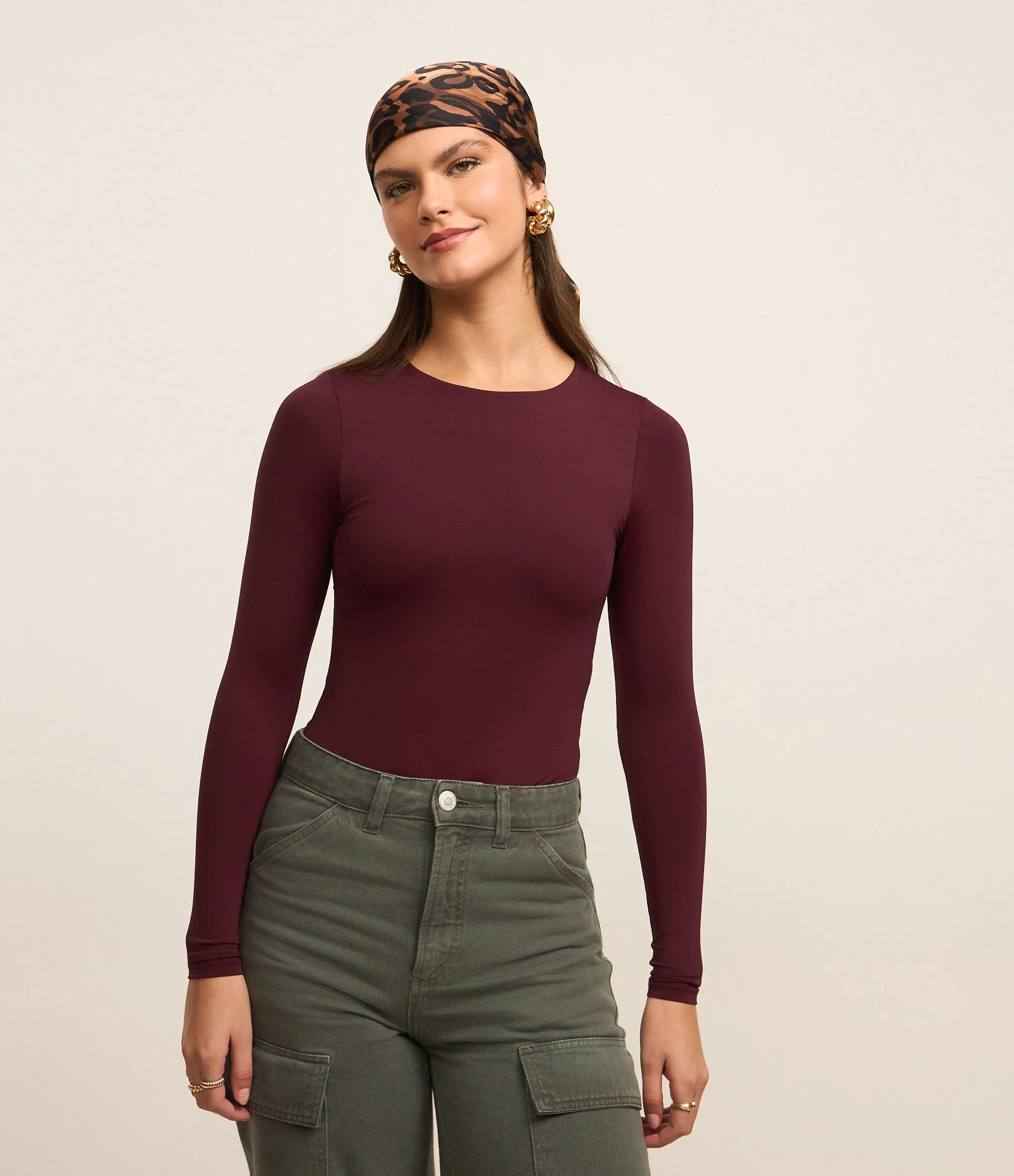 Body em Poliamida Manga Longa Bordô 1