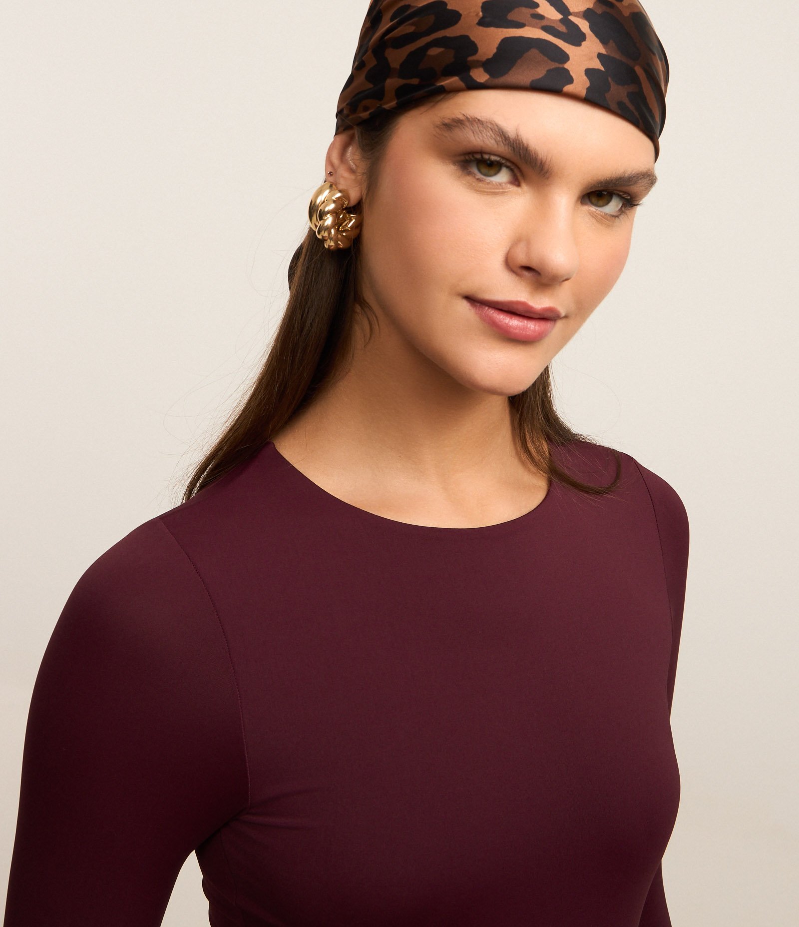 Body em Poliamida Manga Longa Bordô 3