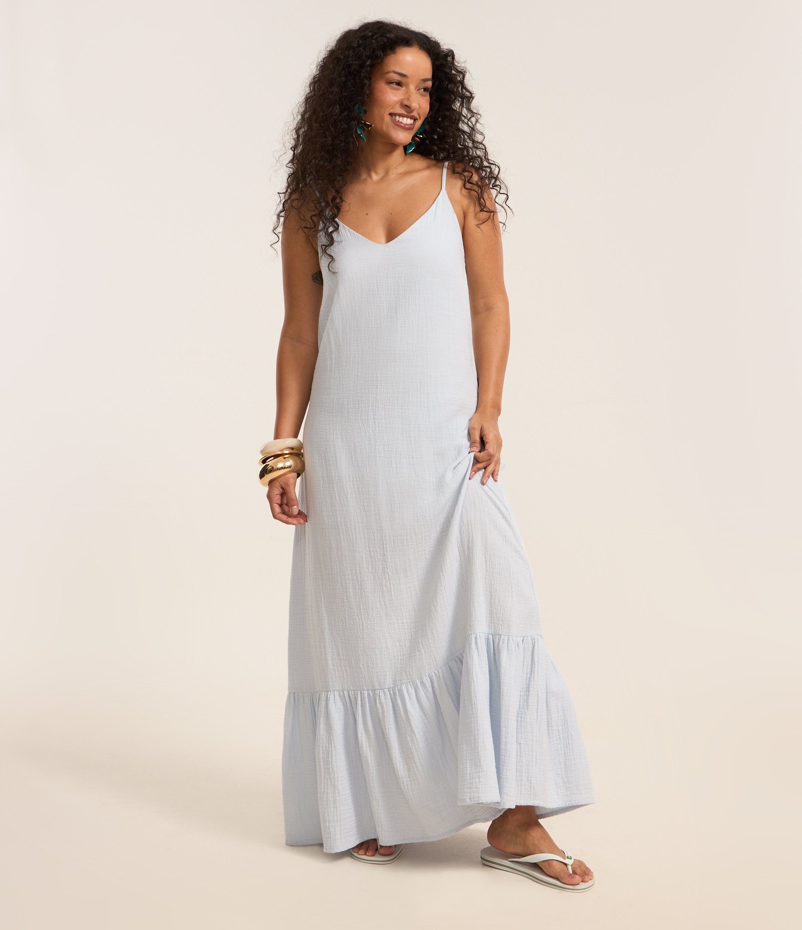 Vestido Evasê Longo em Cambraia com Textura Lilás 2