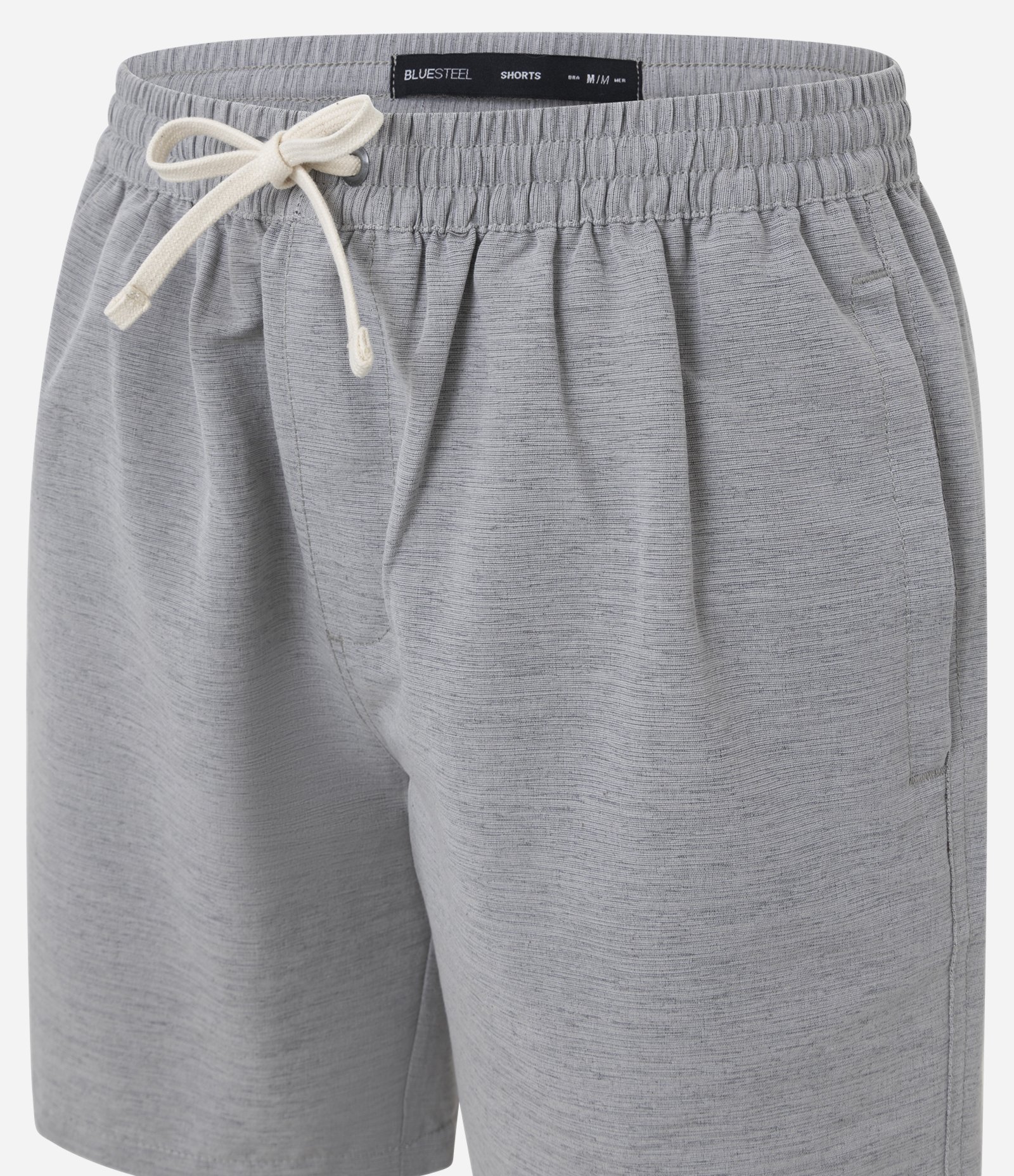 Bermuda Regular com Cordão e Efeito Rajado Cinza 2