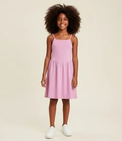 Vestido Infantil em Ribana com Cintura em V - Tam 5 a 14 Anos
