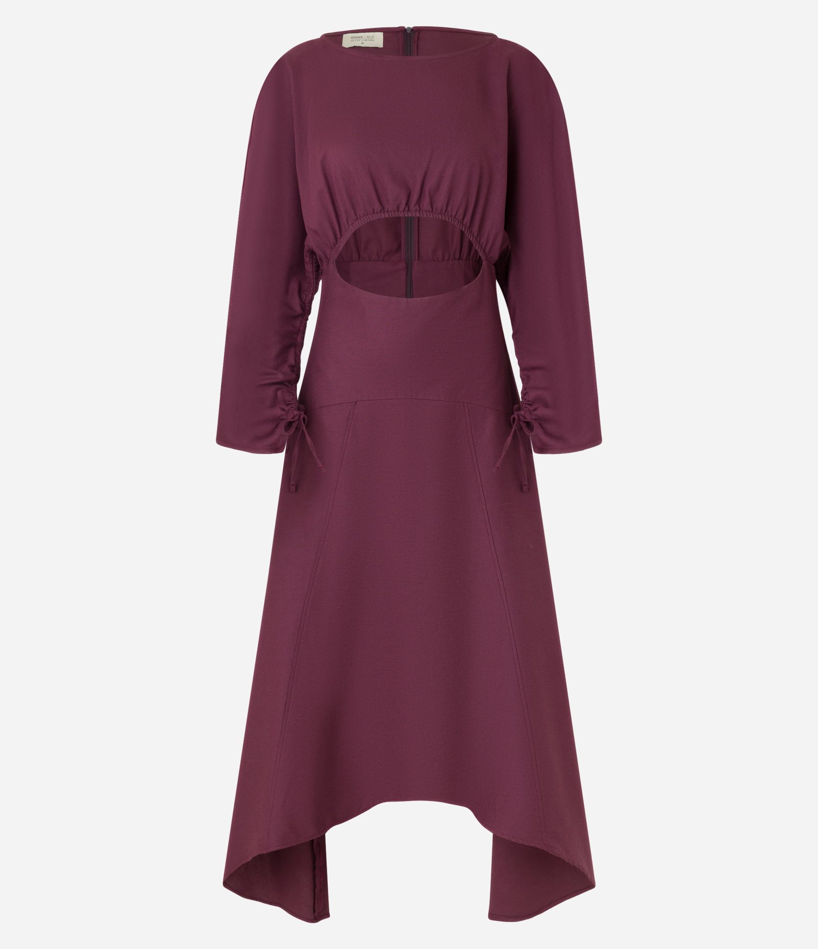 Vestido Longo em Algodão e Linho com Vazado e Franzidos Vinho 6