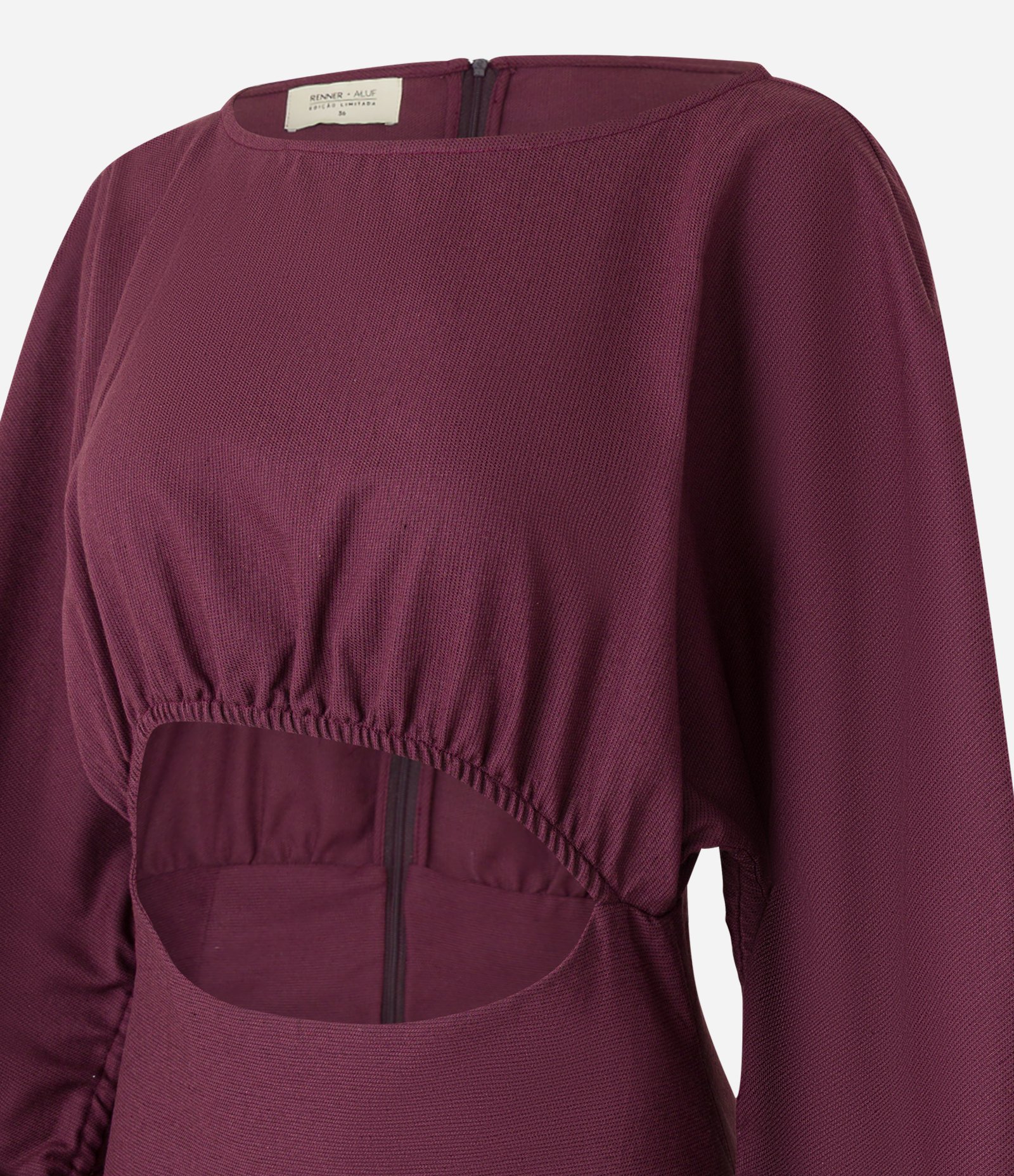 Vestido Longo em Algodão e Linho com Vazado e Franzidos Vinho 7