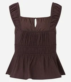 Blusa Texturizada com Amarração e Babado