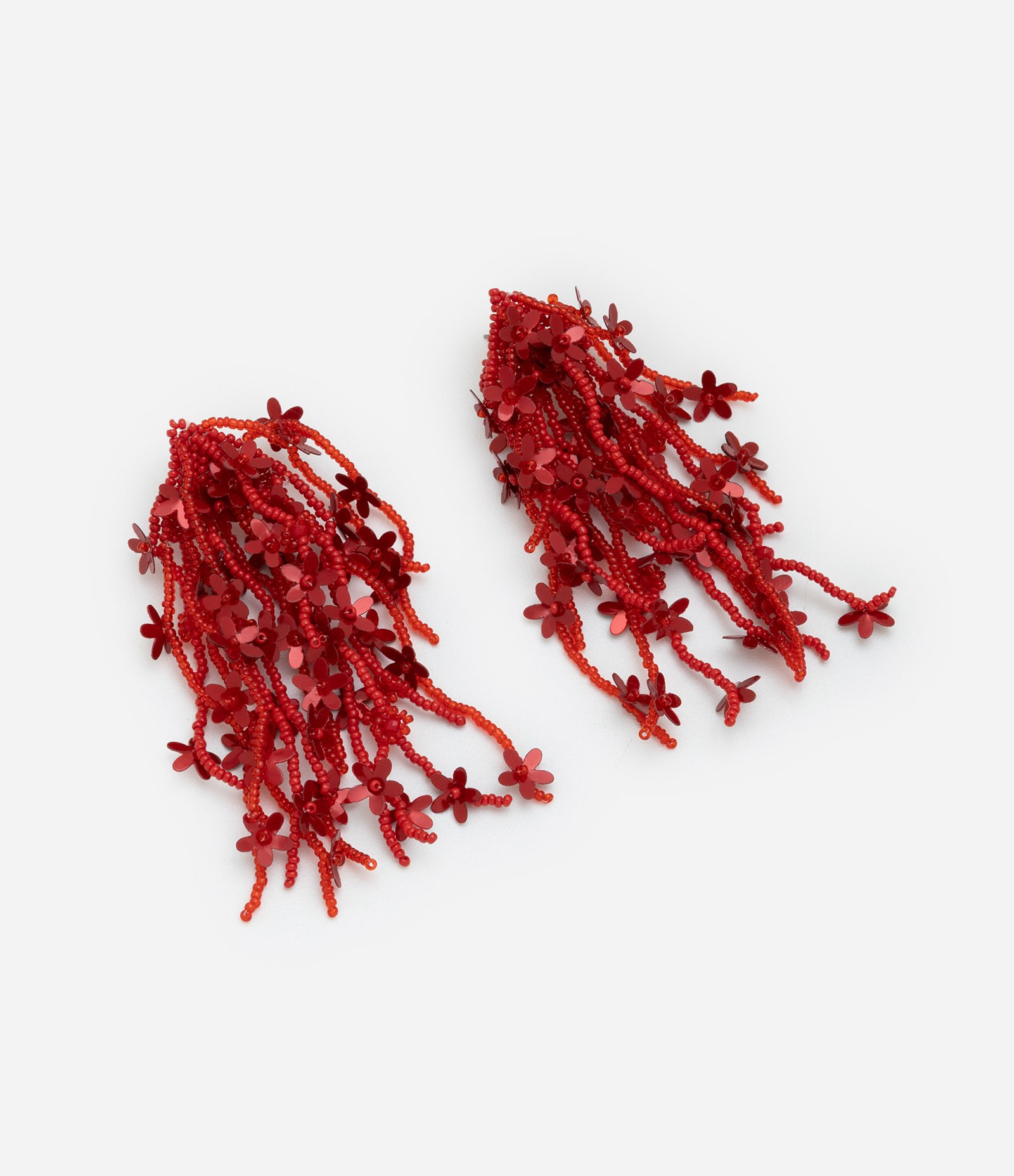 MAxi Brinco com Franjinhas de Miçanga Flores Vermelho 2