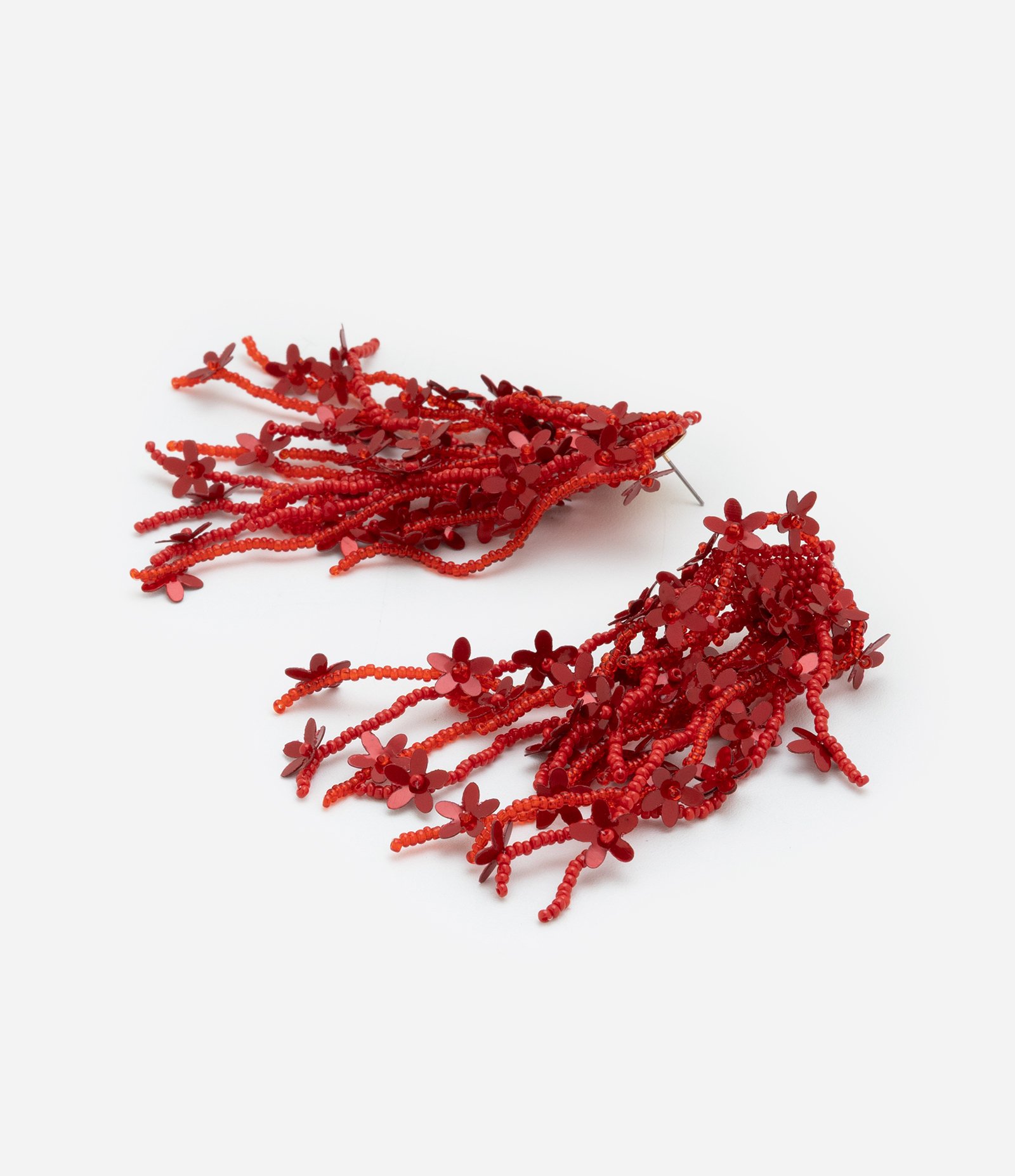 MAxi Brinco com Franjinhas de Miçanga Flores Vermelho 3