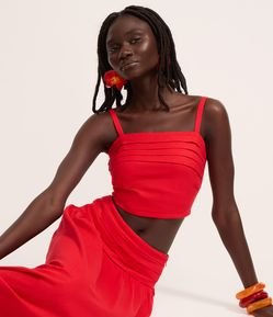 Blusa Cropped em Viscolinho com Pregas e Lastex