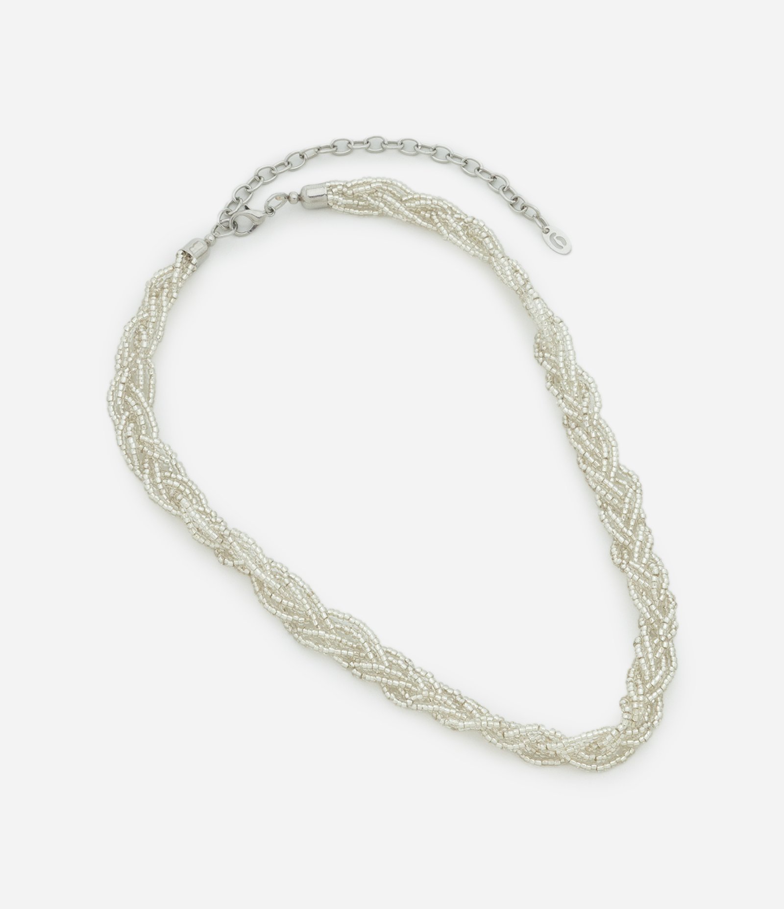 Colar Curto em Miçangas Trançadas Prata 2