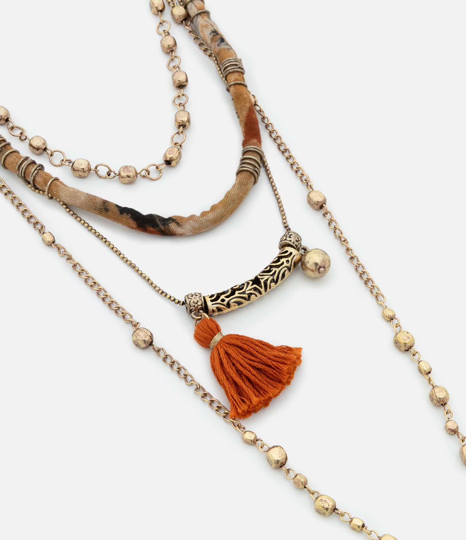 Colar Camadas com Correntes Variadas Pingentes e Tassel Multicores 1
