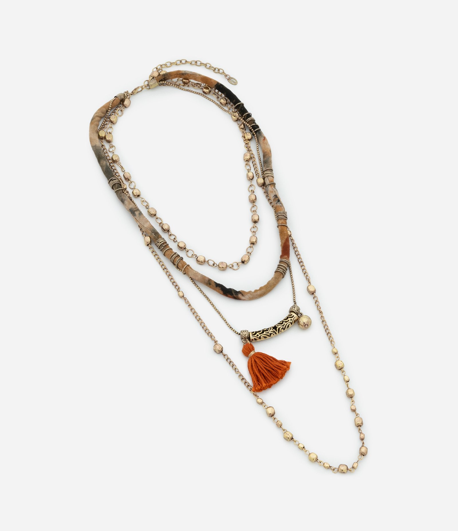 Colar Camadas com Correntes Variadas Pingentes e Tassel Multicores 2