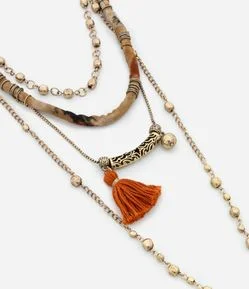 Colar Camadas com Correntes Variadas Pingentes e Tassel