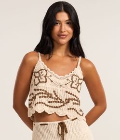 Blusa Cropped em Tricô com Bordado de Borboletas