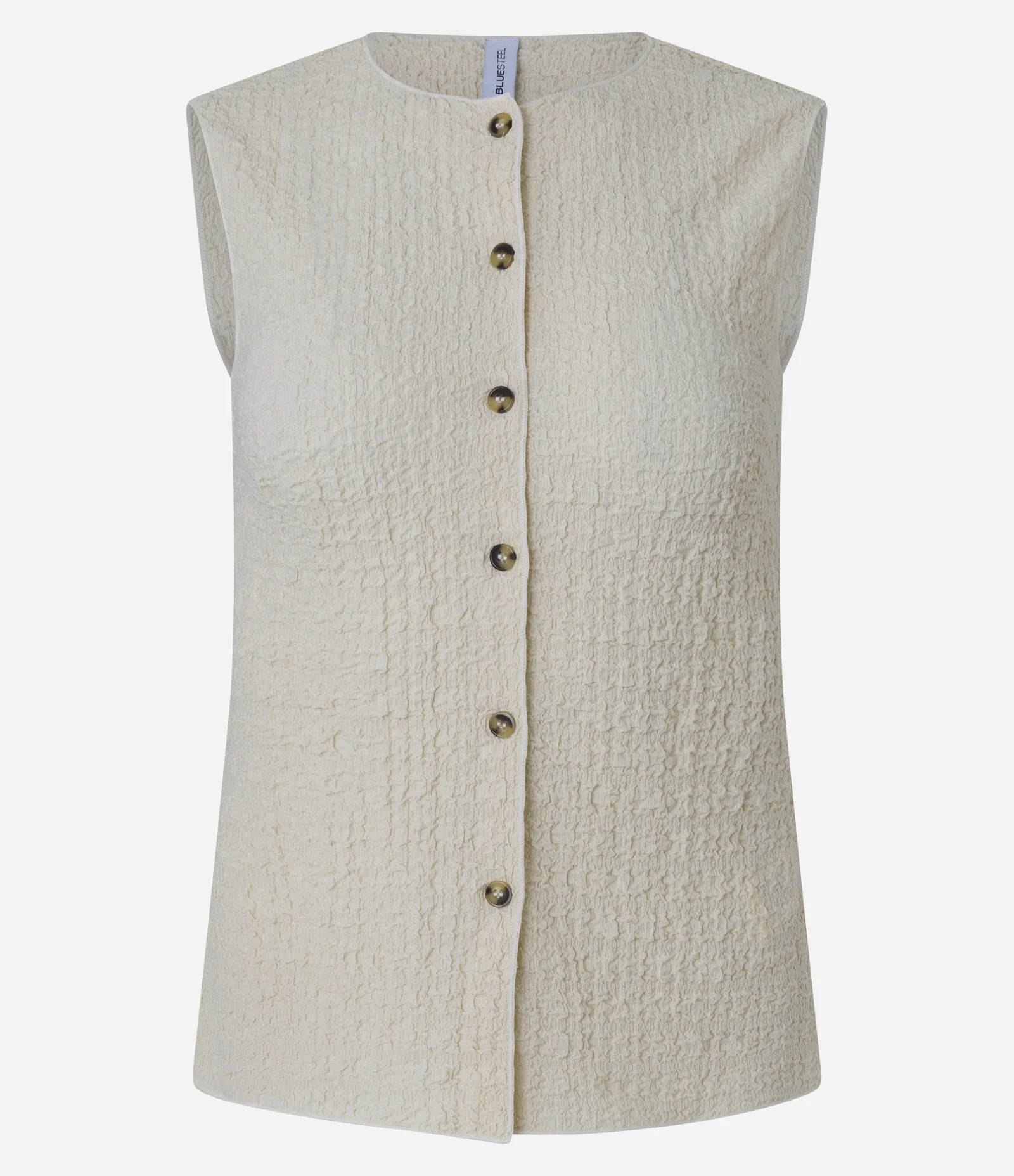 Blusa Regular em Anarruga Sem Mangas Texturizadas Bege 4