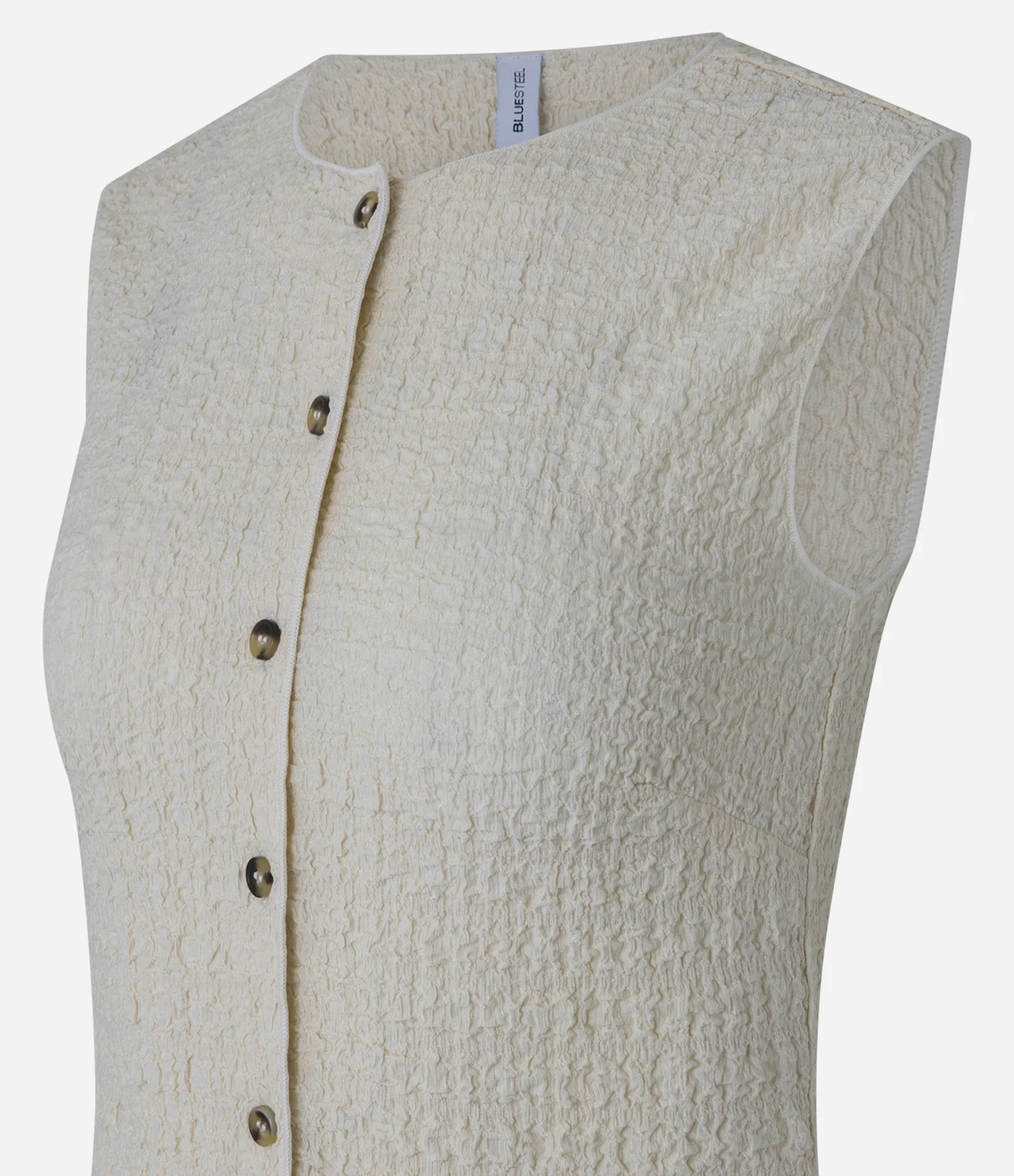 Blusa Regular em Anarruga Sem Mangas Texturizadas Bege 5