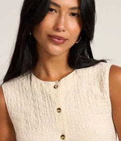 Blusa Regular em Anarruga Sem Mangas Texturizadas