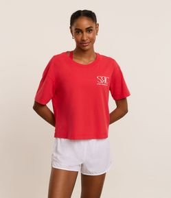 Camiseta Esportiva Cropped em Microfibra com Lettering SRC