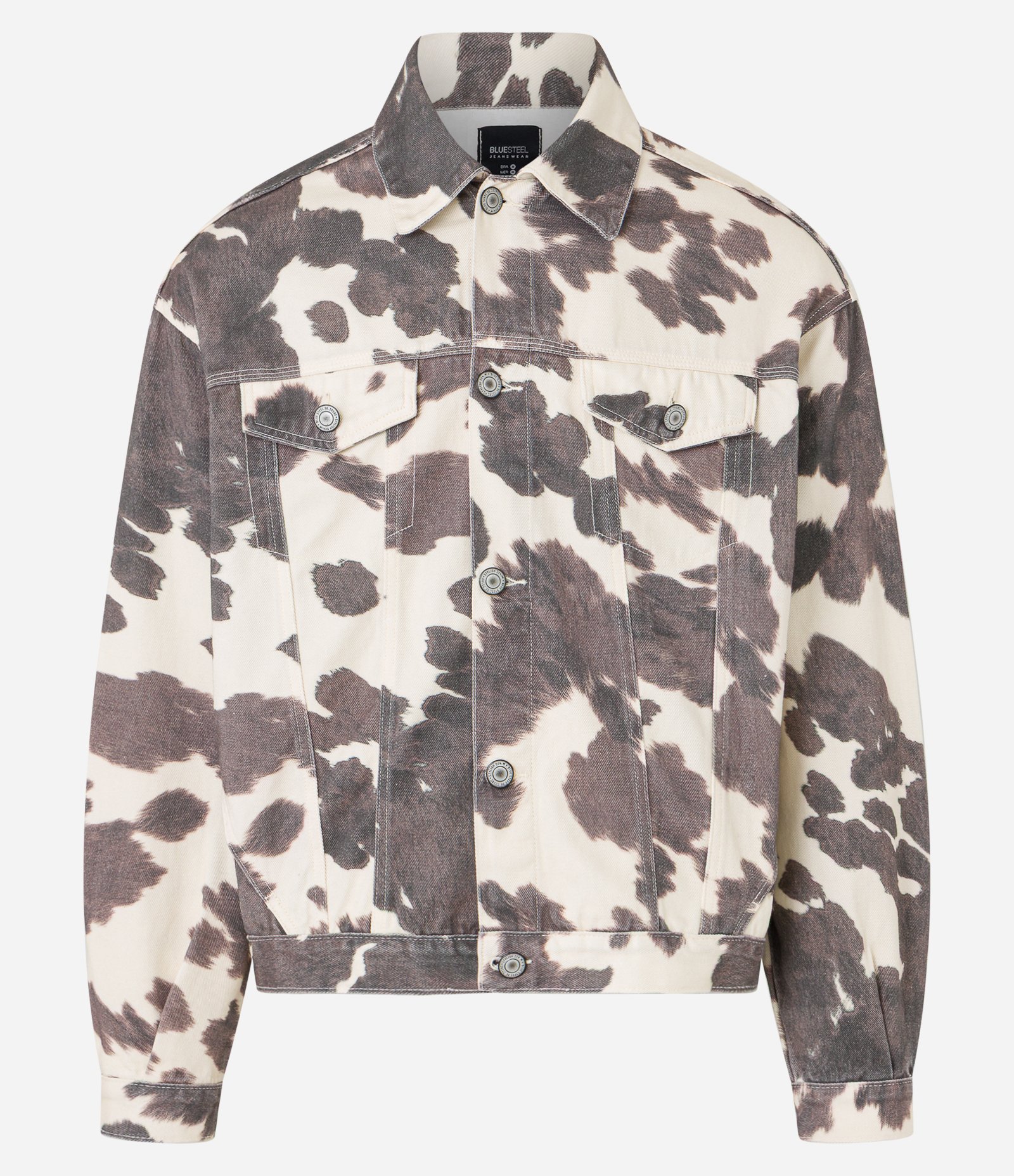 Jaqueta Trucker Boxy em Sarja com Estampa Animal Print de Vaquinha Bege/Marrom 7