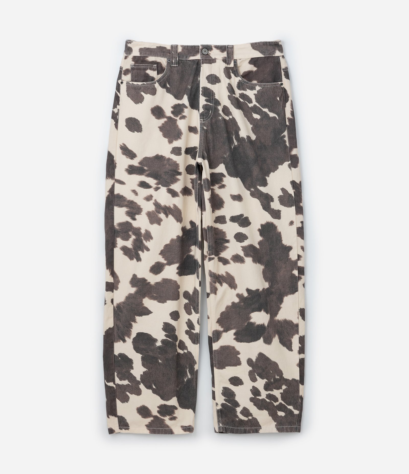 Calça Supper Baggy em Sarja com Estampa Animal Print de Vaquinha Bege 5