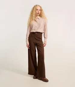 Calça Pantalona em Alfaiataria com Cintinho e Fivela