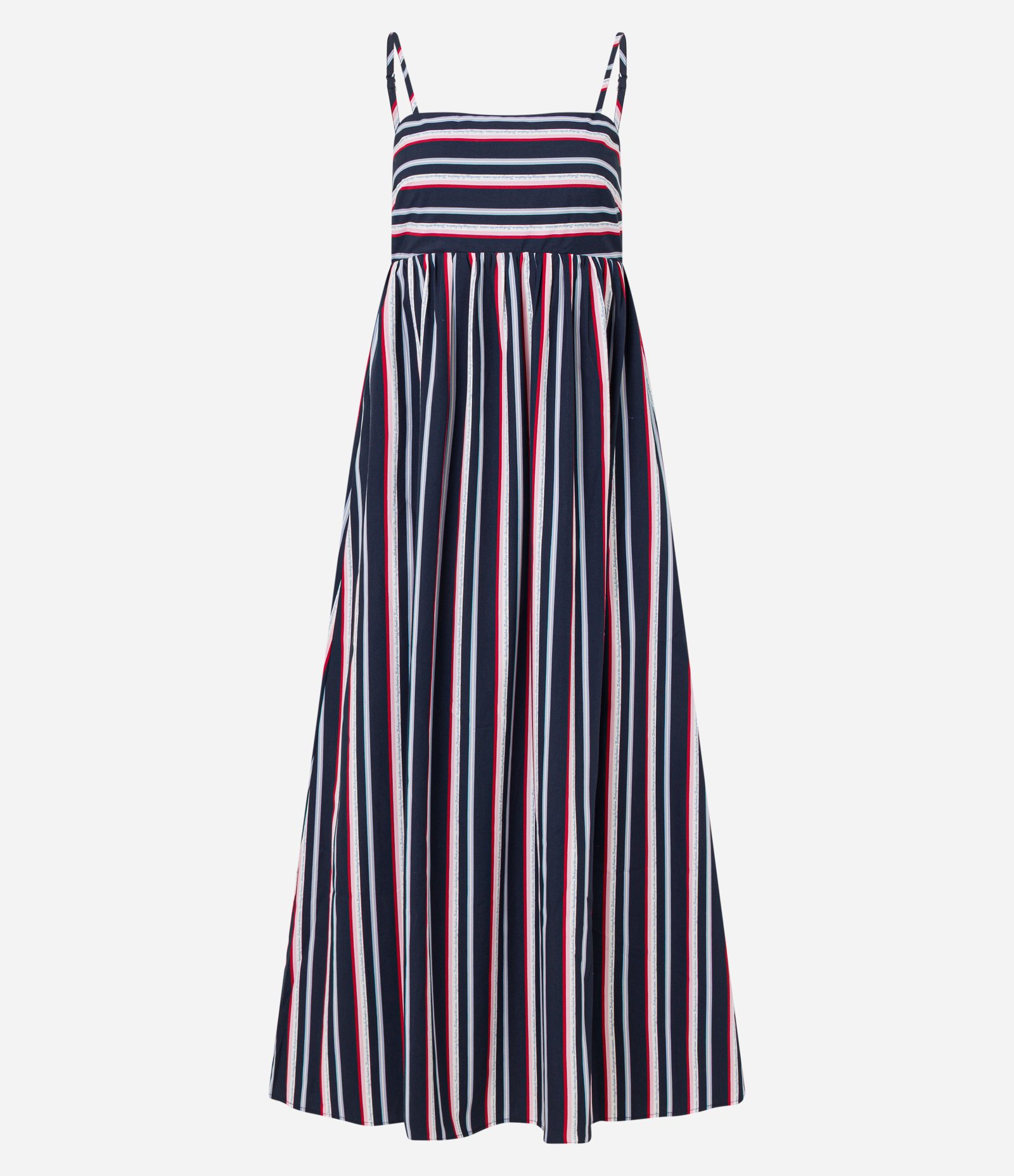 Vestido Evasê Midi Alfaiatado com Listras Coloridas Azul Marinho 8