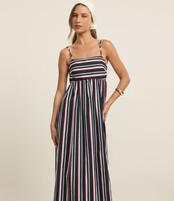 Vestido Evasê Midi Alfaiatado com Listras Coloridas