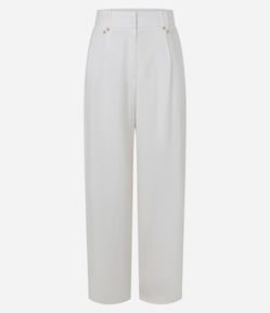 Calça Wide Leg Cintura Alta em Crepe com Cós Alfaiatado