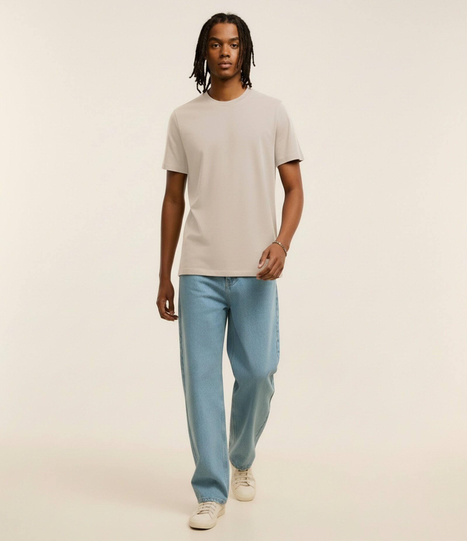 Camiseta Regular Básica em Algodão Bege Claro 1