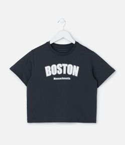 Camiseta Infantil com Lettering Boston - Tam 5 a 14 Anos