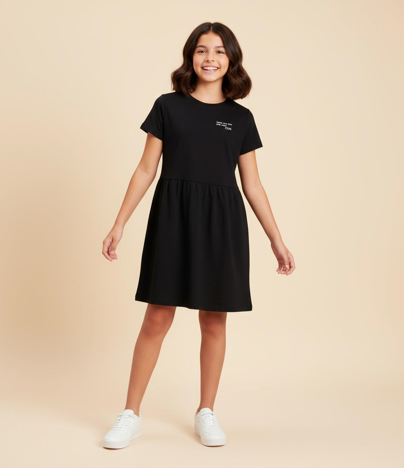 Vestido Infantil com Estampa Lettering - Tam 5 a 14 anos Preto 1