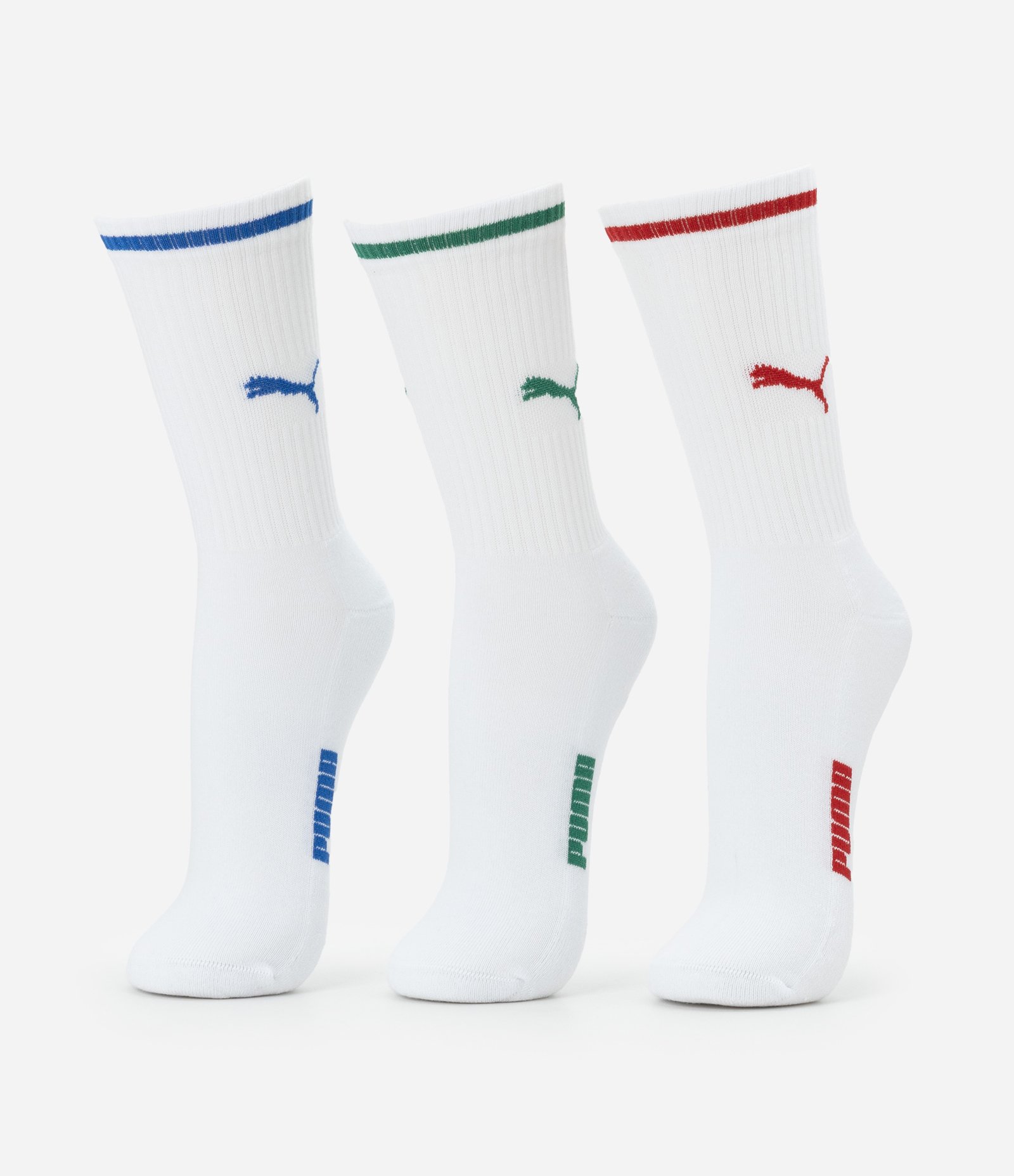 Kit 03 Meias Cano Alto Esportiva em Algodão Puma Vermelho/Azul/Verde 1