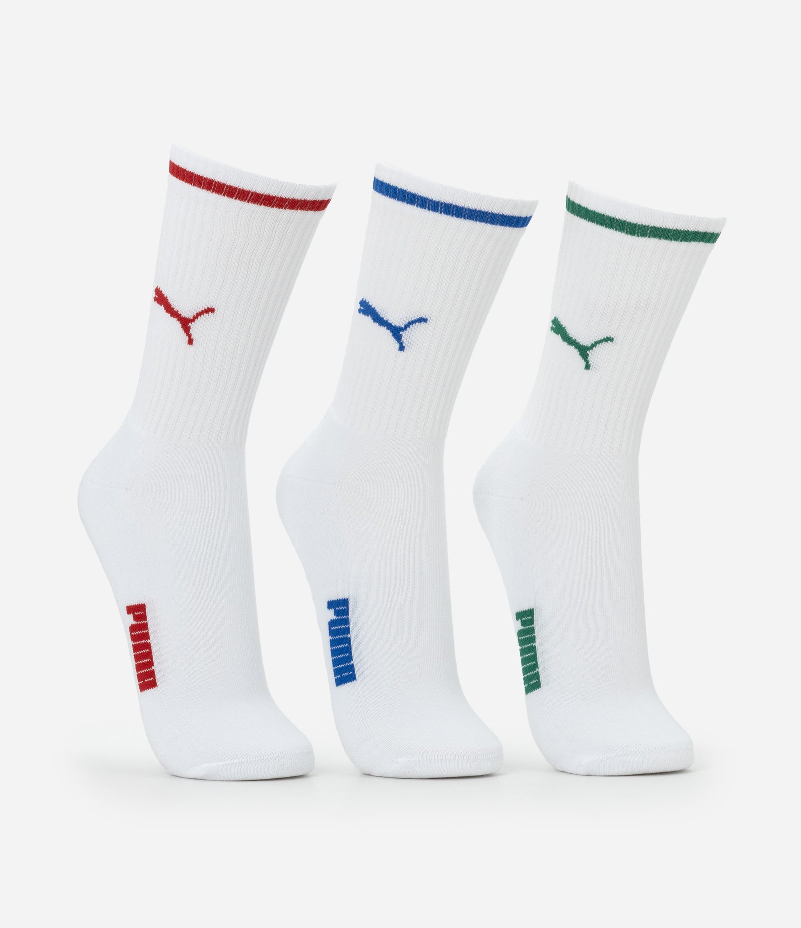 Kit 03 Meias Cano Alto Esportiva em Algodão Puma Vermelho/Azul/Verde 2