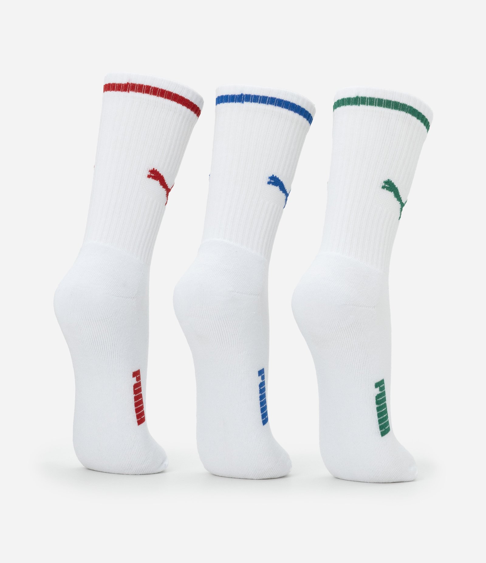 Kit 03 Meias Cano Alto Esportiva em Algodão Puma Vermelho/Azul/Verde 3