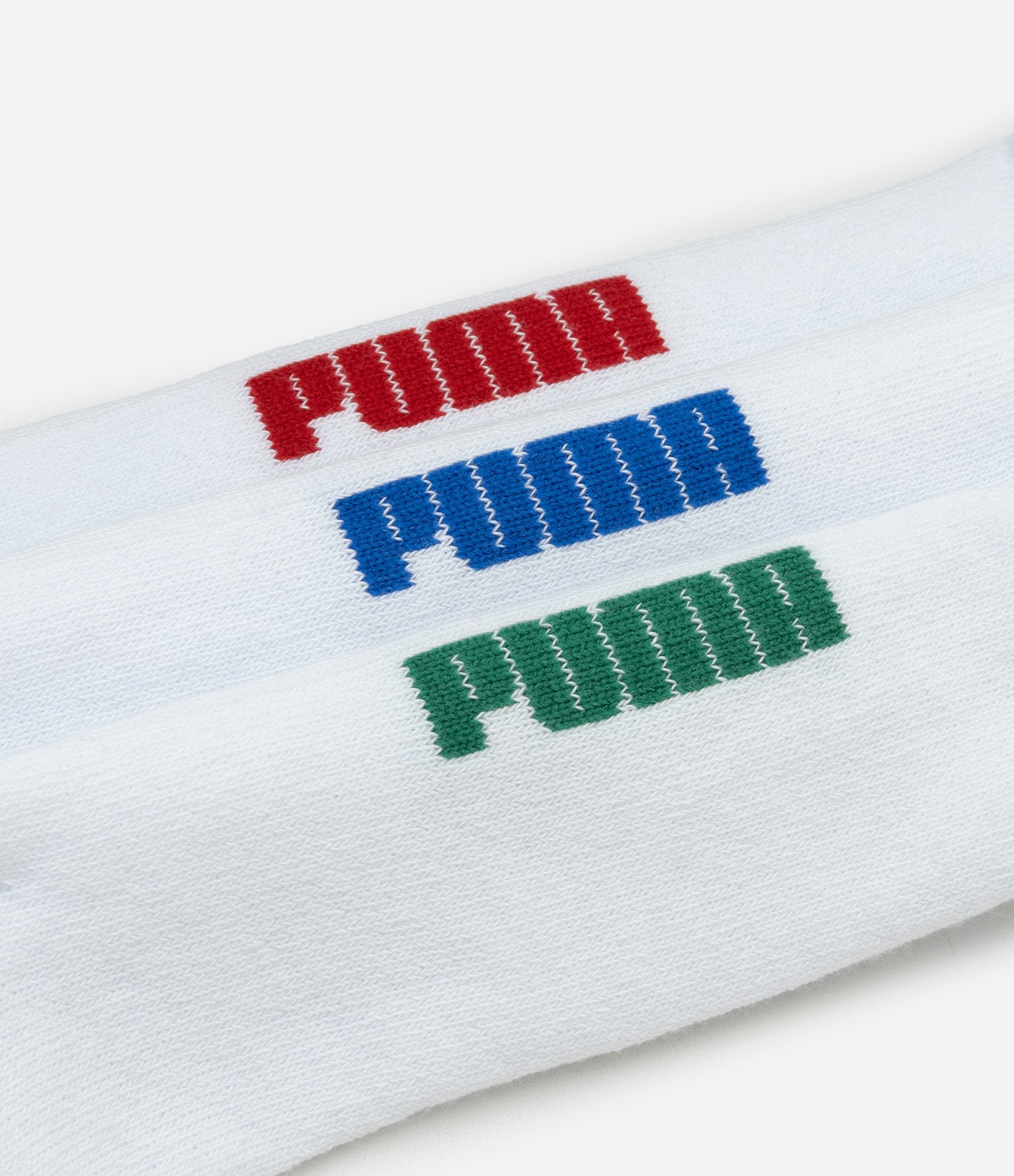 Kit 03 Meias Cano Alto Esportiva em Algodão Puma Vermelho/Azul/Verde 4