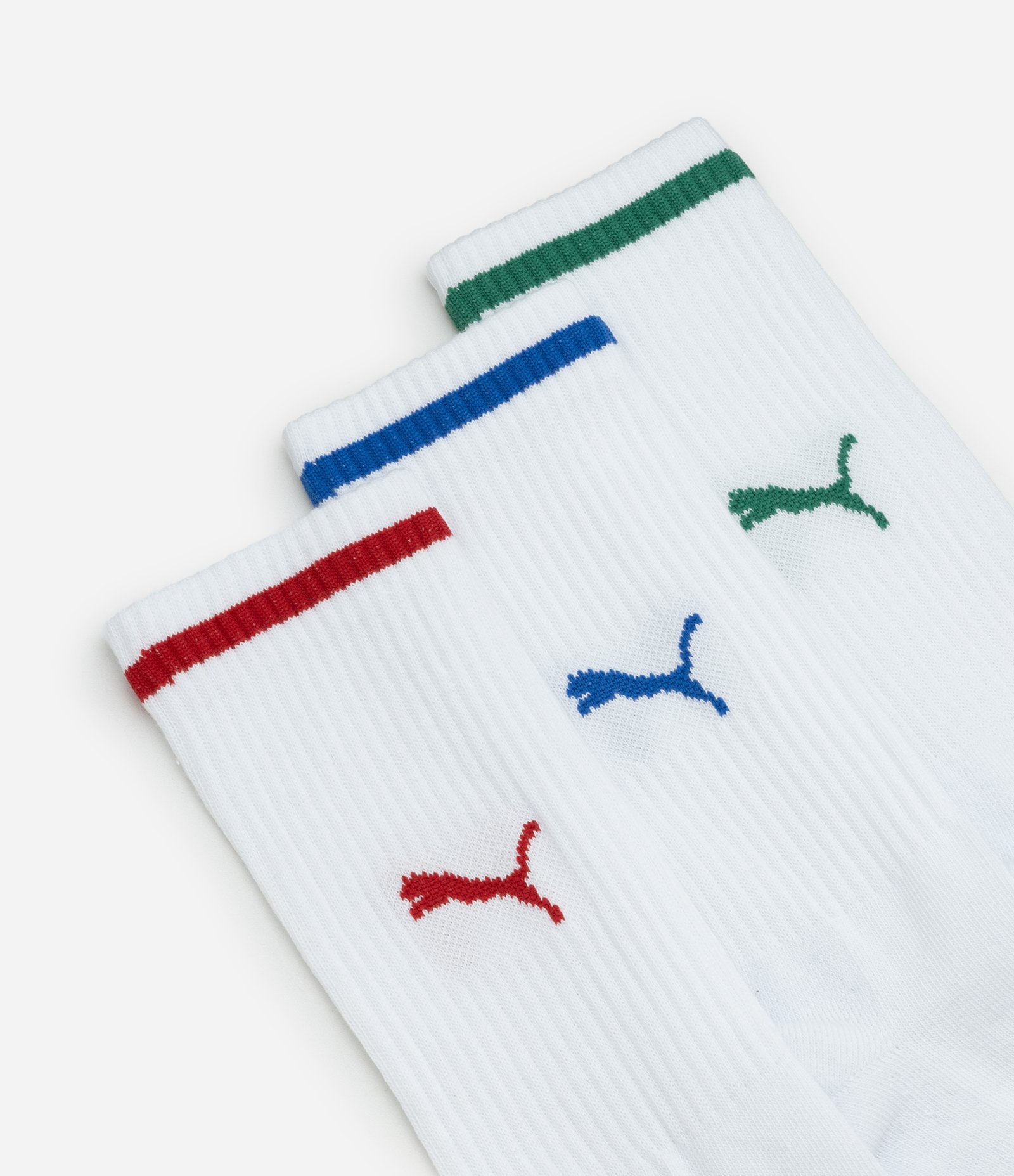 Kit 03 Meias Cano Alto Esportiva em Algodão Puma Vermelho/Azul/Verde 5