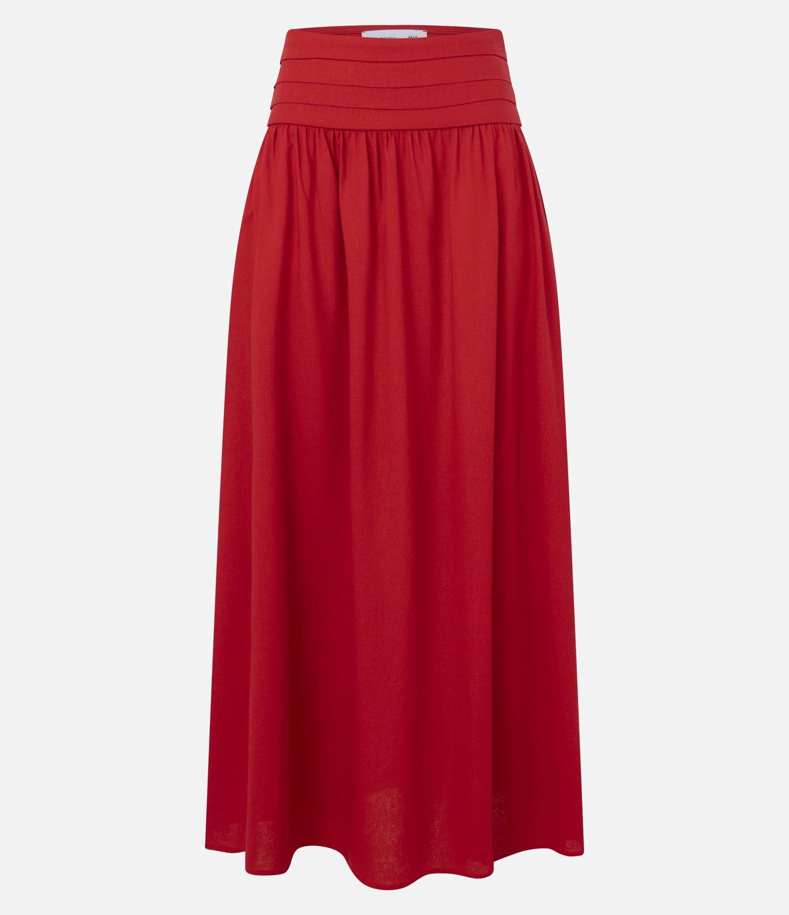 Saia Long Midi em Viscolinho com Pala Larga e Cós Pespontado Vermelho 6