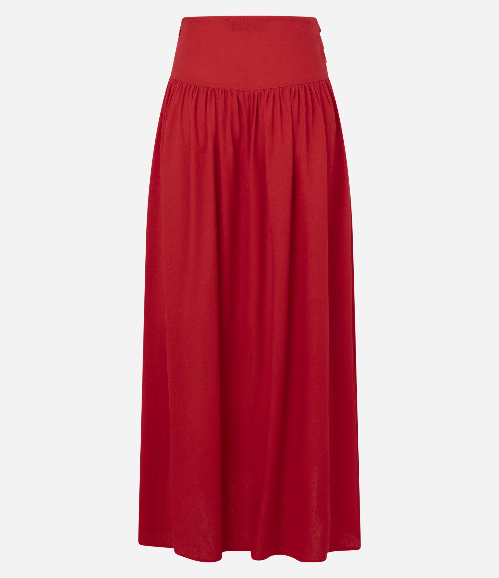 Saia Long Midi em Viscolinho com Pala Larga e Cós Pespontado Vermelho 7