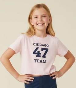 Camiseta Cropped Infantil com Lettering Chicago - Tam 5 a 14 Anos
