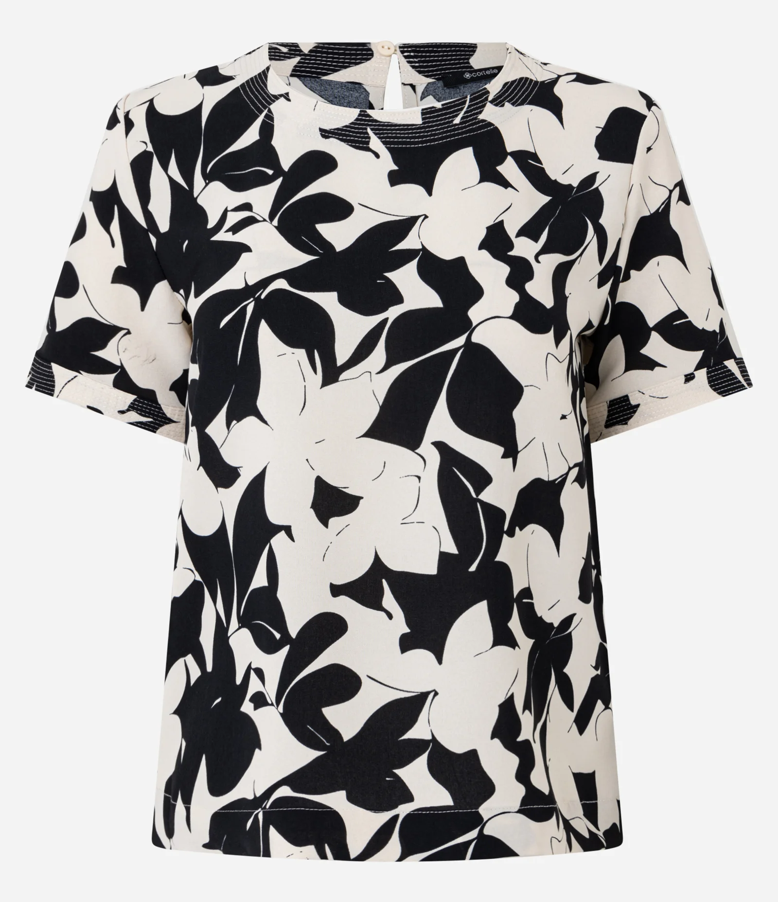 Blusa Manga Curta com Estampa Floral Bege/Preto 5