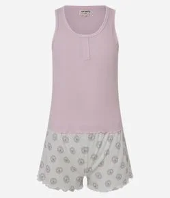 Pijama Short Doll em Ribana com Short Estampado Olho Grego