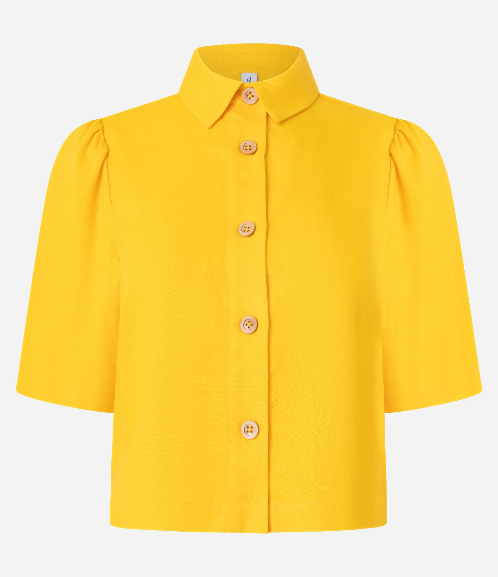 Camisa Boxy em Viscose com Mangas Bufantes Amarelo 5